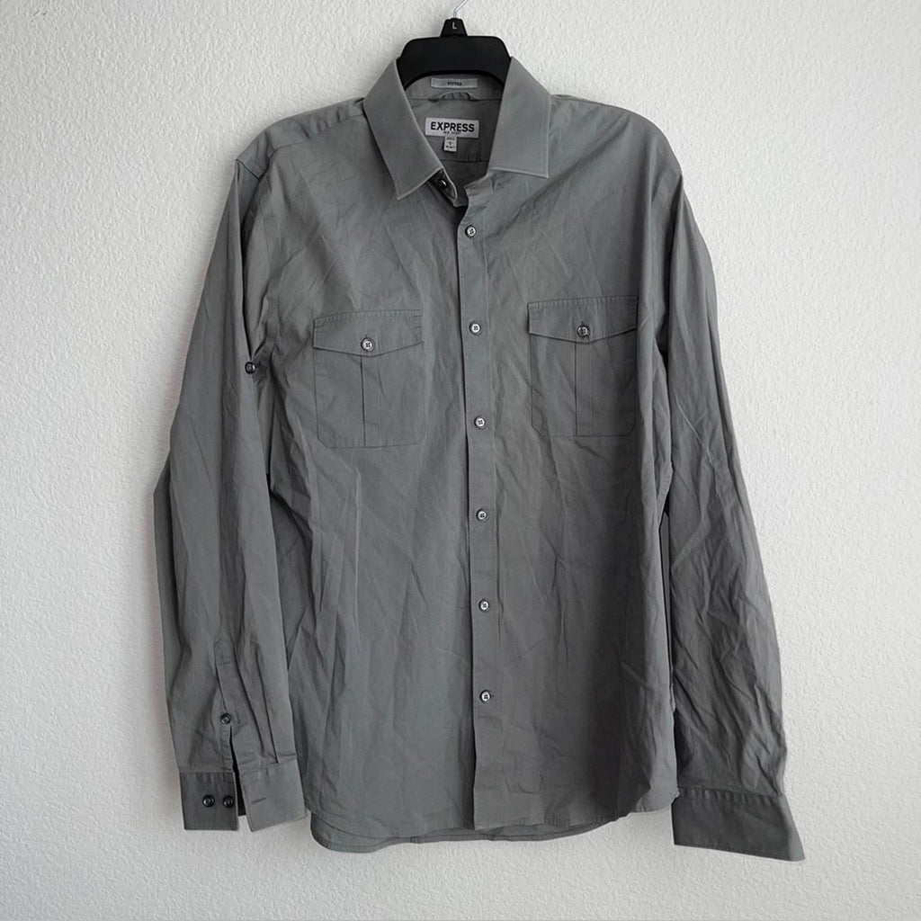 EXPRESS Fitted Fit Casual Shirt w/Strap on Sleeves, Size L (16-16.5) EXCELLENT!