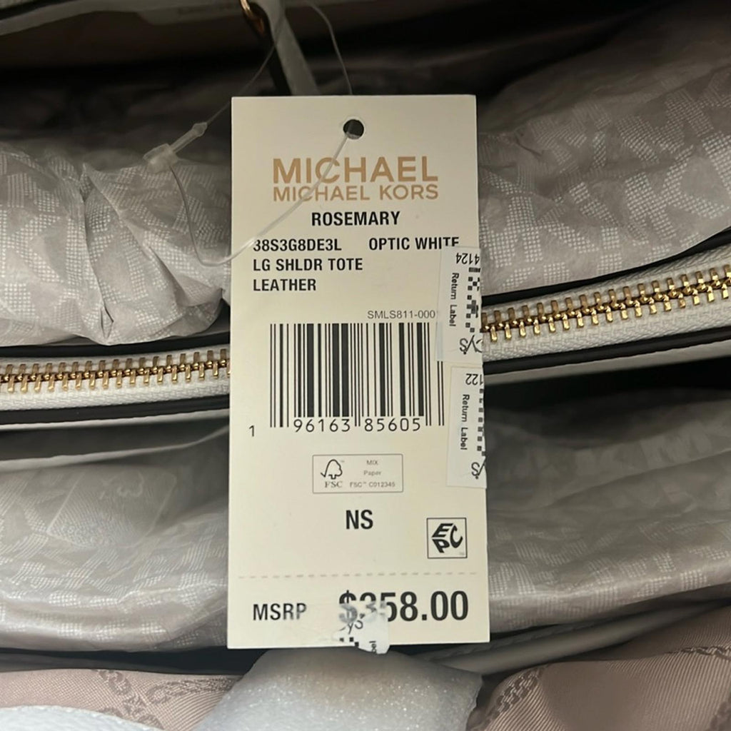 Michael Kors Rosemary WHITE Leather Shoulder Tote Shoulder Bag, New w/Tag $358