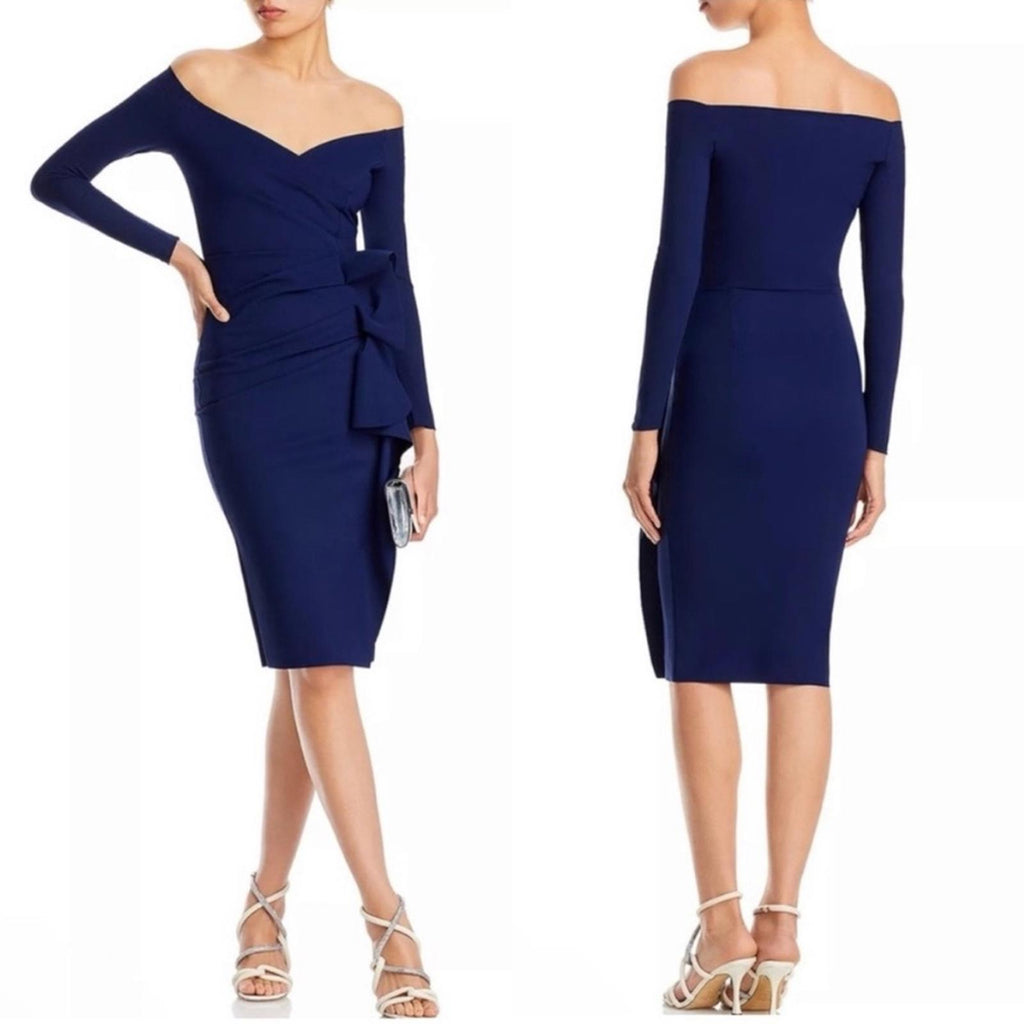 Chiara Boni La Petite Robe Silveria Off-the-Shoulder Dress in Navy, NWT, Size 6