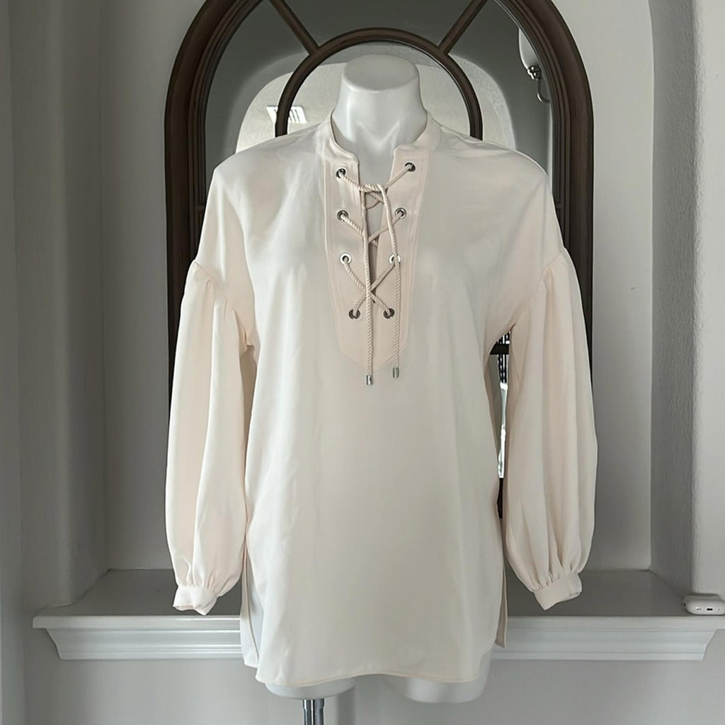 Lauren Ralph Lauren Lace-Up Double-Faced Tunic in Winter Cream, Size S New w/Tag