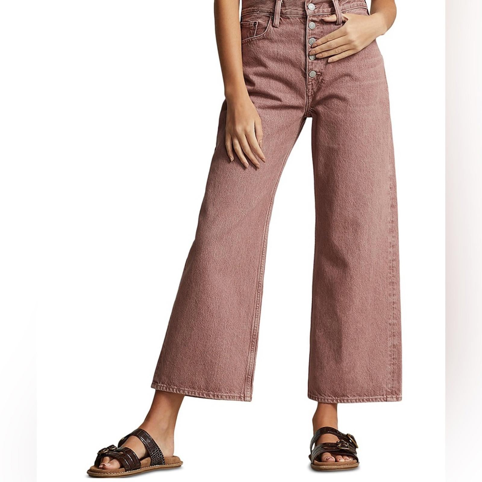 Polo Ralph Lauren High-Rise Wide Leg Jeans in Dusty Pink, Size 28 New w/Tag $248