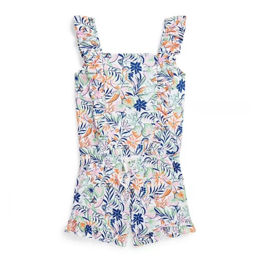 Polo Ralph Lauren Tropical-Print Ruffled Cotton Romper, Size M(8-10) NEW w/Tag