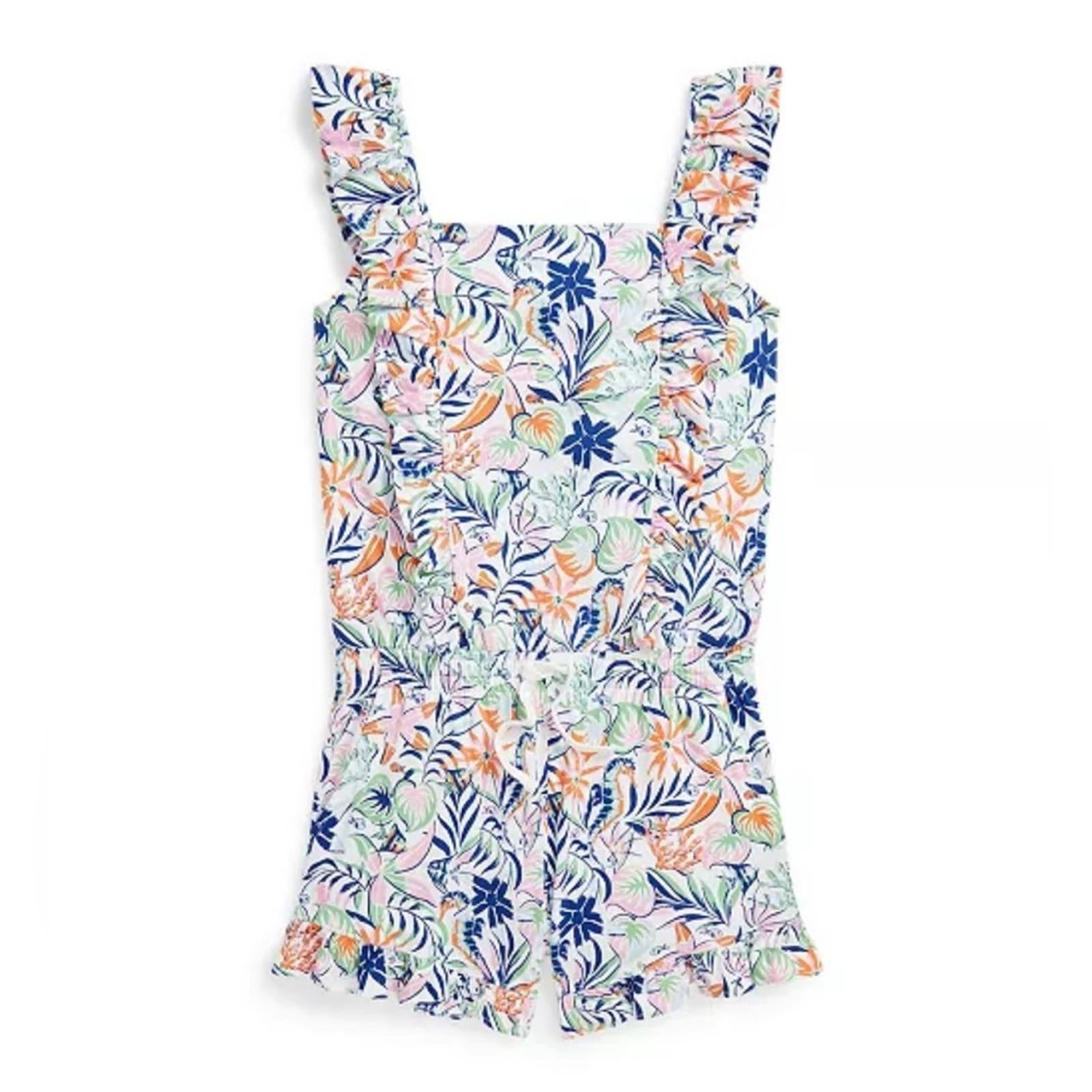 Polo Ralph Lauren Tropical-Print Ruffled Cotton Romper, Size M(8-10) NEW w/Tag