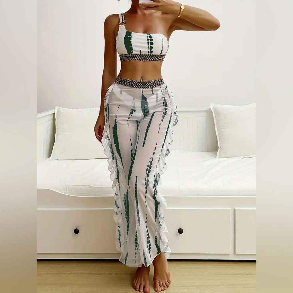 Tie Dye Print Bikini One Shoulder High-Cut Cover Pants, Size XL NEW in Packaging