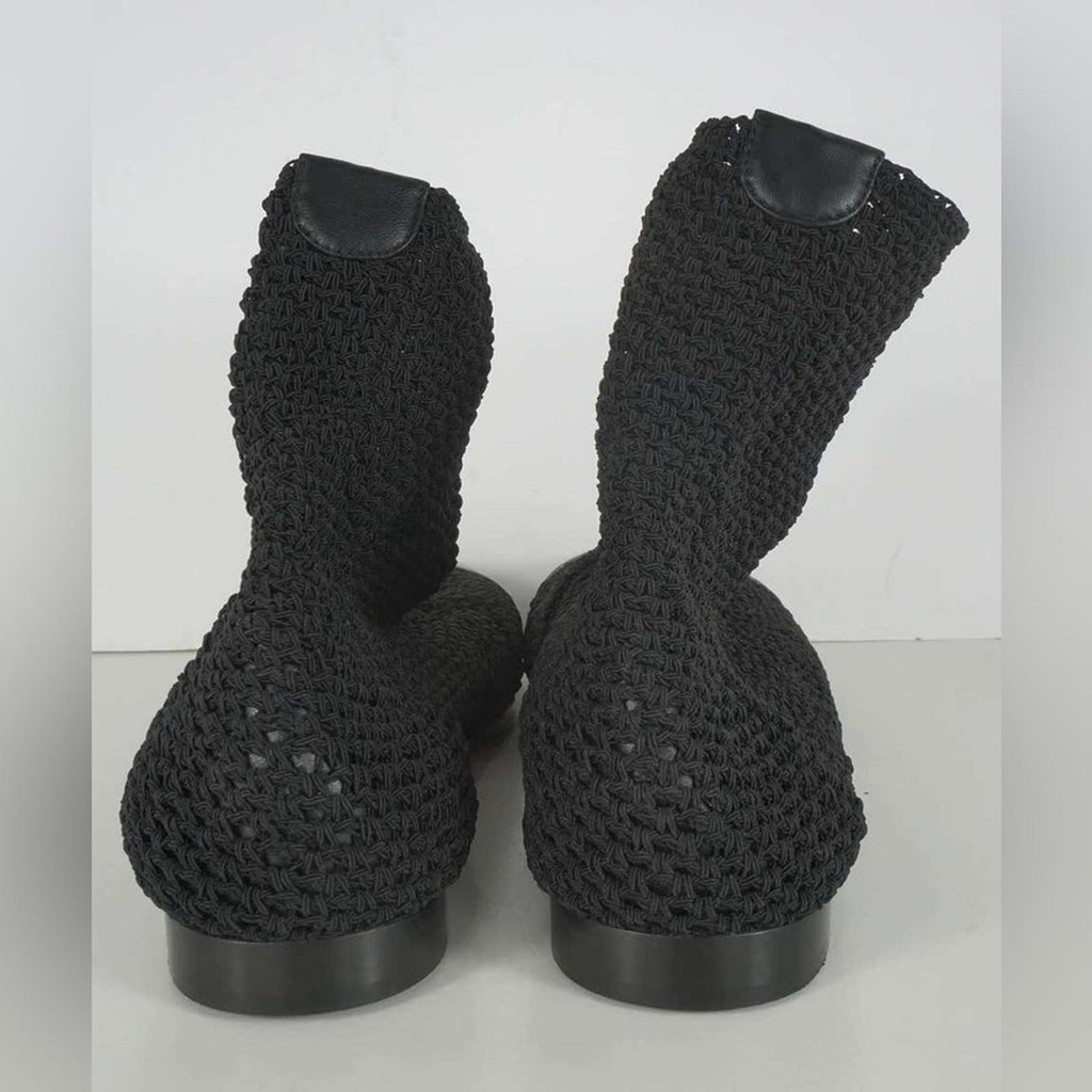 Rare CHANEL Crochet Patent Leather Cap Toe Sock Booties in Black, Size 35
