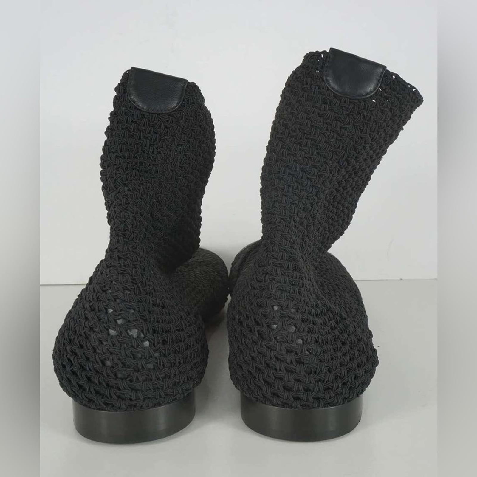 Rare CHANEL Crochet Patent Leather Cap Toe Sock Booties in Black, Size 35