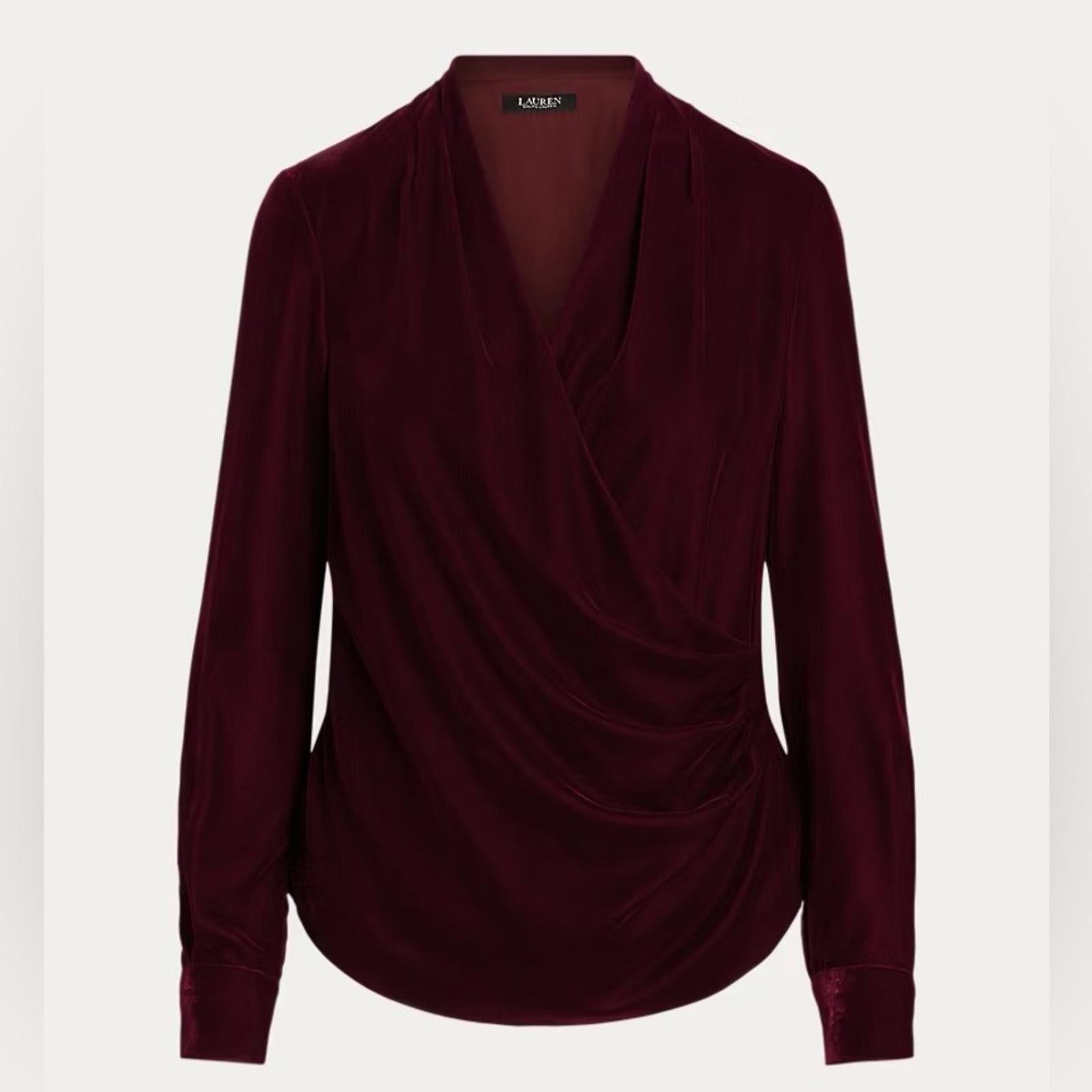 Lauren Ralph Lauren Pleated Velvet Surplice Blouse, Size 6 NEW $165