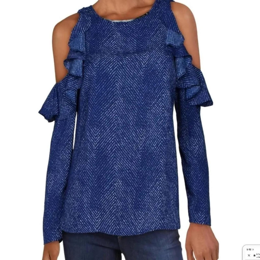 Michael Kors Cold Shoulder Ruffle Long Sleeve Blouse, Size XL $110 EXCELLENT