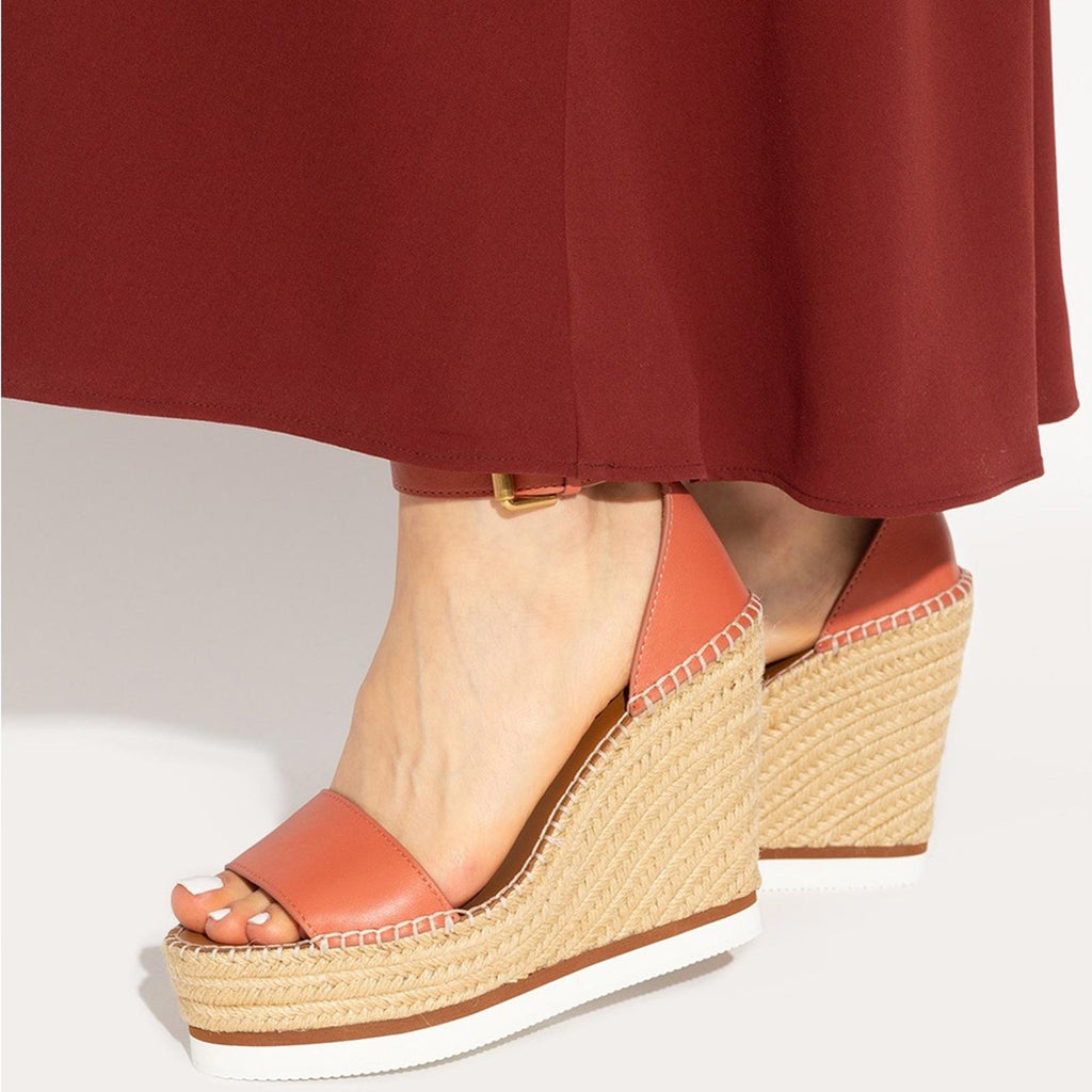 See by Chloé Glyn Calf Leather Espadrille Platform Wedge Sandals, Size 42 NWT