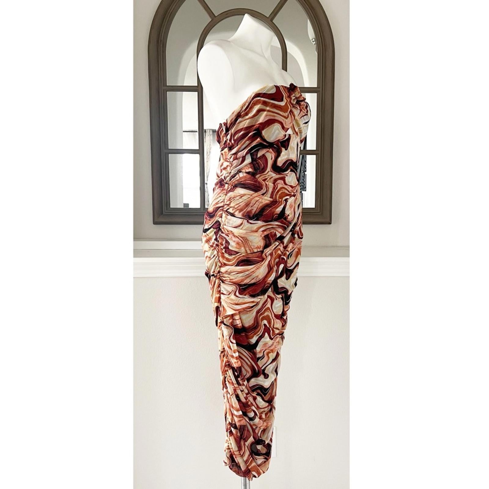 New EN SAISON Esther Ruched Cut-Out Midi Dress in Brown Size L NWOT Retail $136