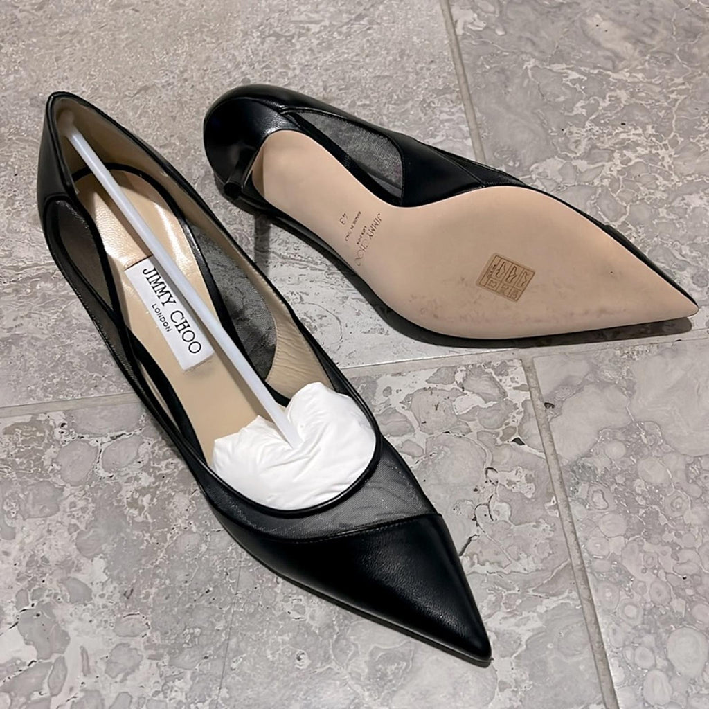Jimmy Choo Love 85 Leather Mesh Pointed-Toe Pumps Size 43 NEW in Box +2Dust Bags
