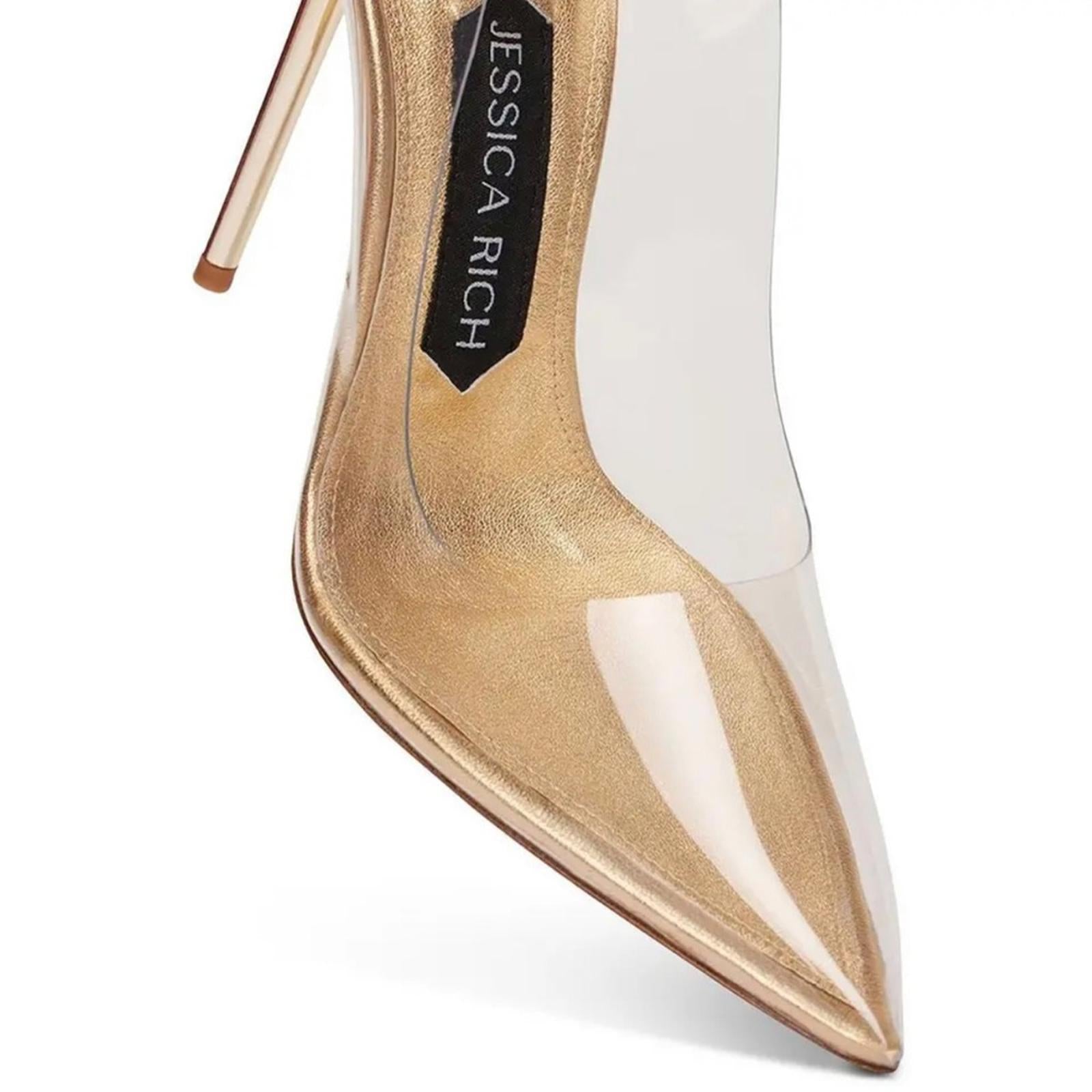 Jessica Rich Fancy Stiletto Clear Vinyl Pumps, Gold Size 37 NEW in Box