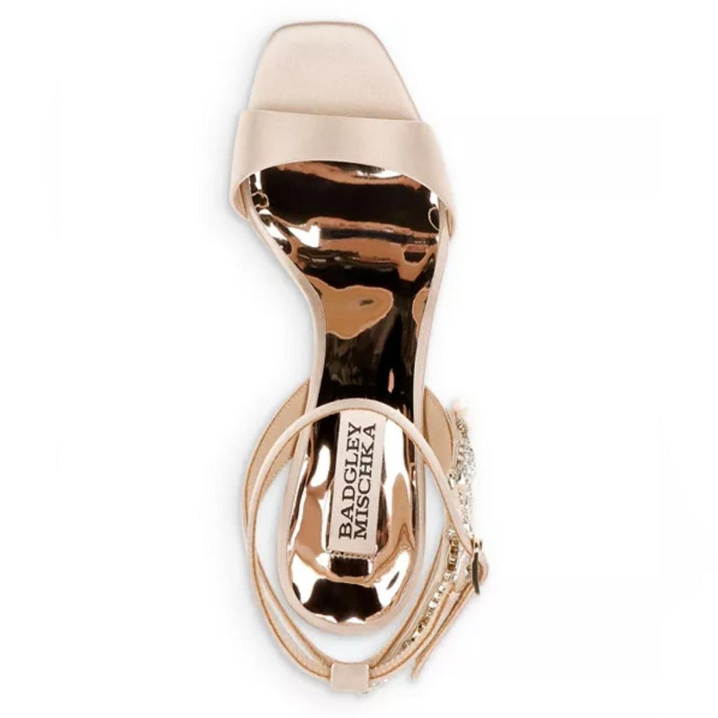 Badgley Mischka Tisha Embellished Heeled Sandals in Nude Satin, Size 8 NEW $245