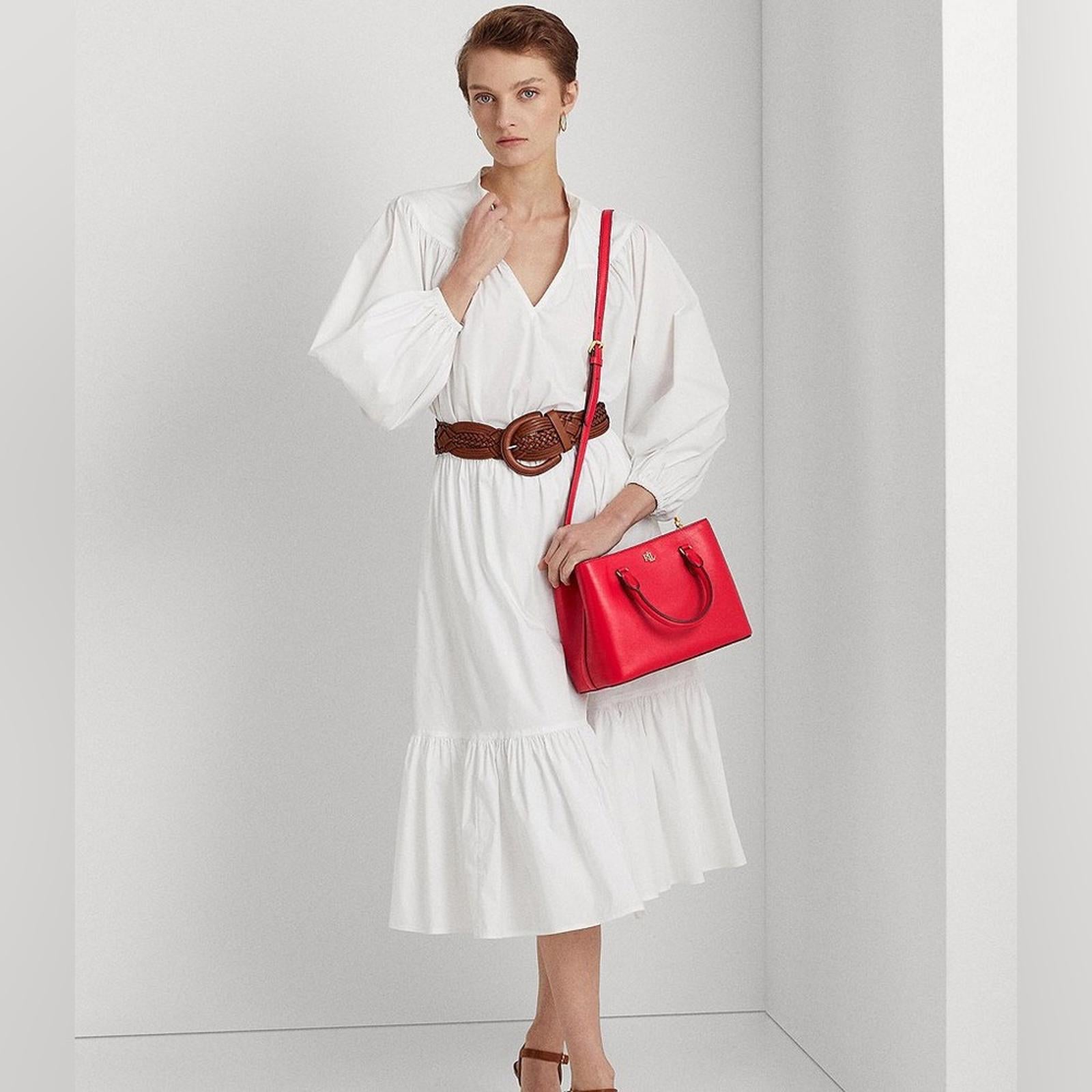 Lauren Ralph Lauren Marcy 26 Small Satchel in Red, NEW w/Tag Retail $350
