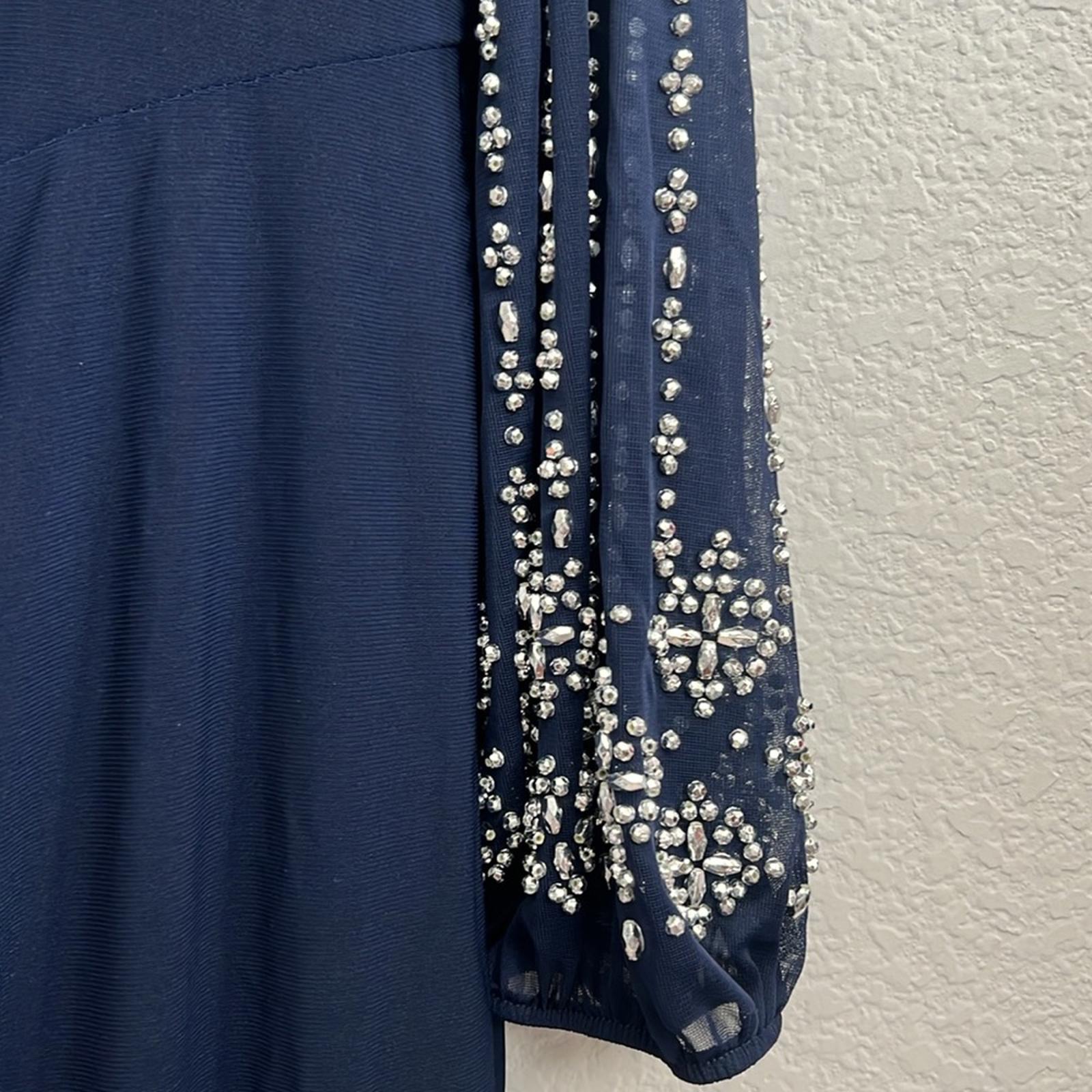 Marina Sheer Beaded Long Sleeve Maxi Dress in Navy, Size 16, New w/Tag