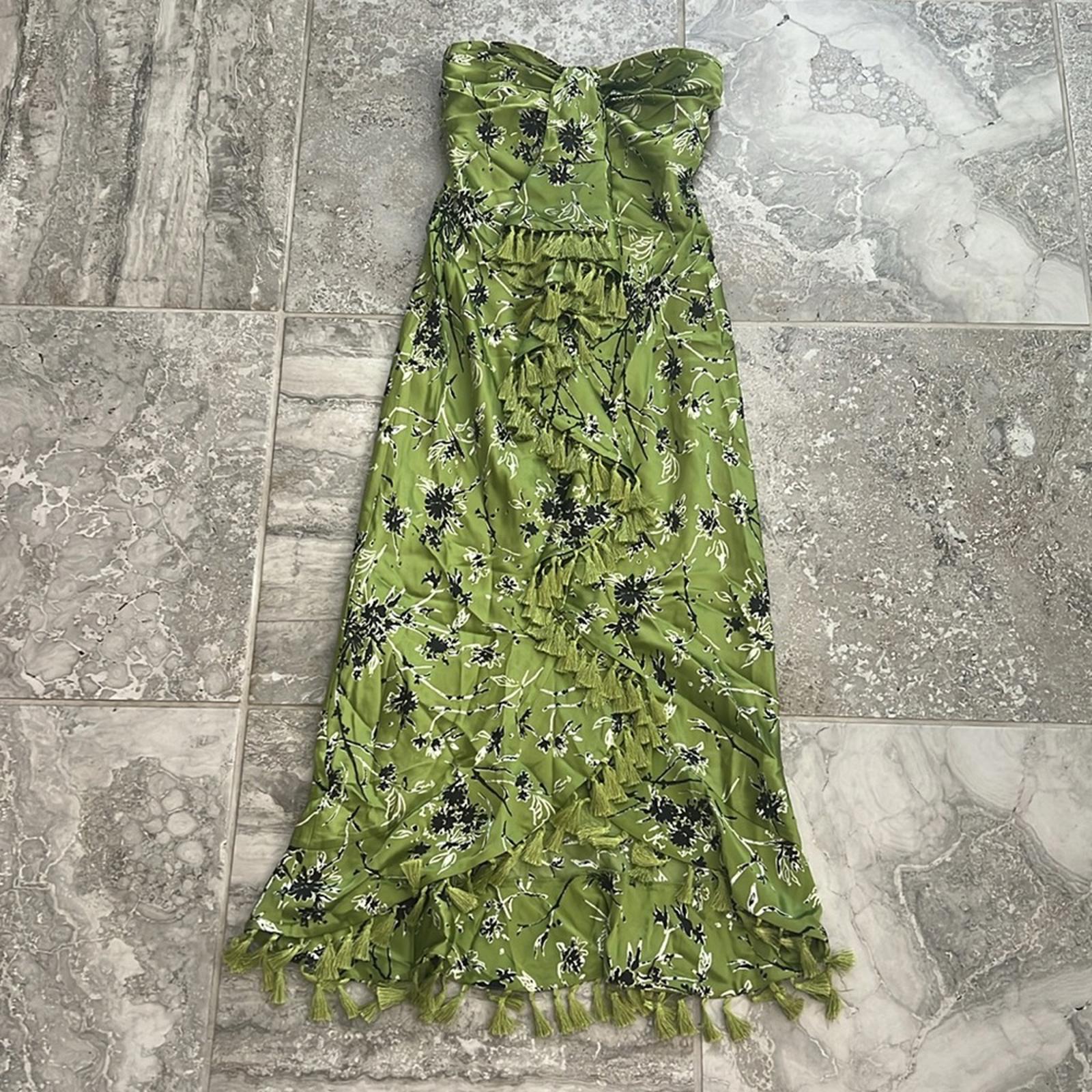 Cinq à Sept Elise Silk Strapless Wildflower Ruffle Tassel Dress, NWT, Size 0