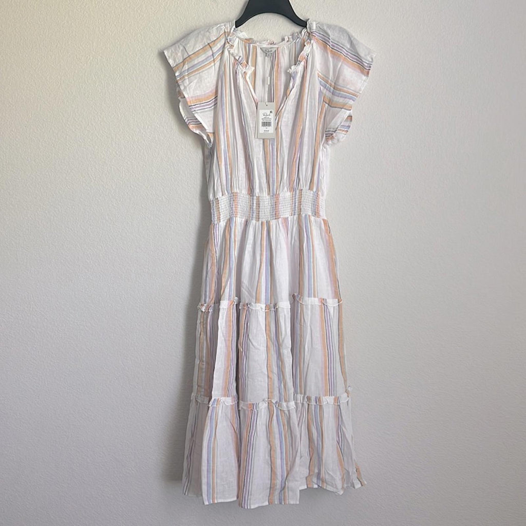 Rails Amellia Smocked Linen Midi Dress in Merida Stripe, Size M NEW w/Tag $228