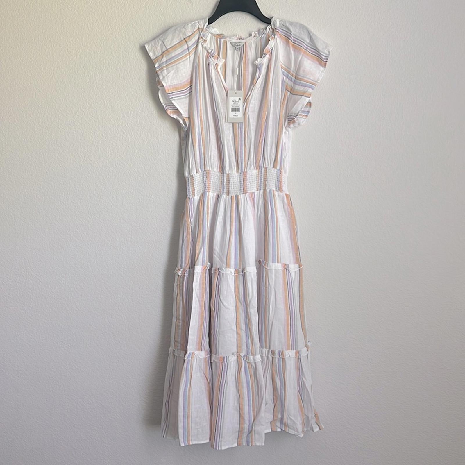 Rails Amellia Smocked Linen Midi Dress in Merida Stripe, Size M NEW w/Tag $228