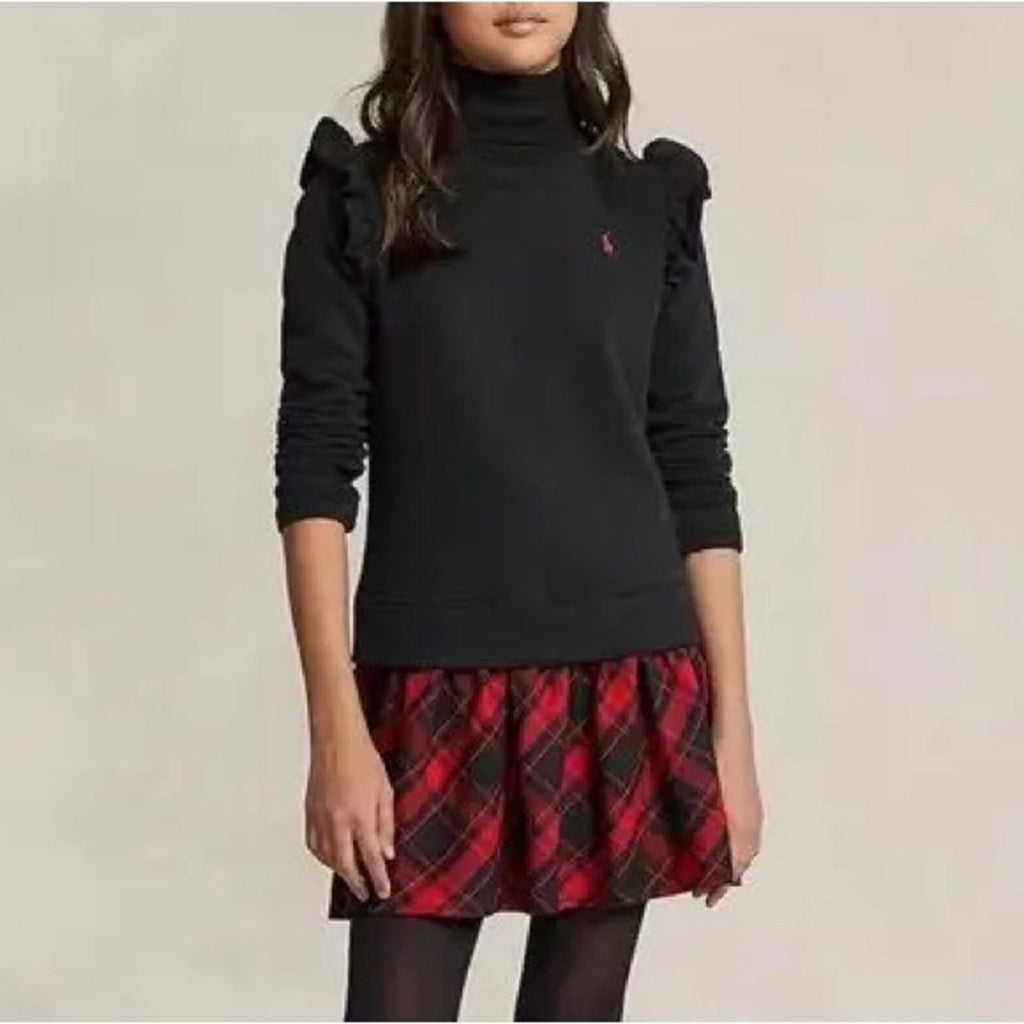 Polo by Ralph Lauren Plaid Fleece Black Sweatshirt Dress Size L(12-14) NEW w/Tag