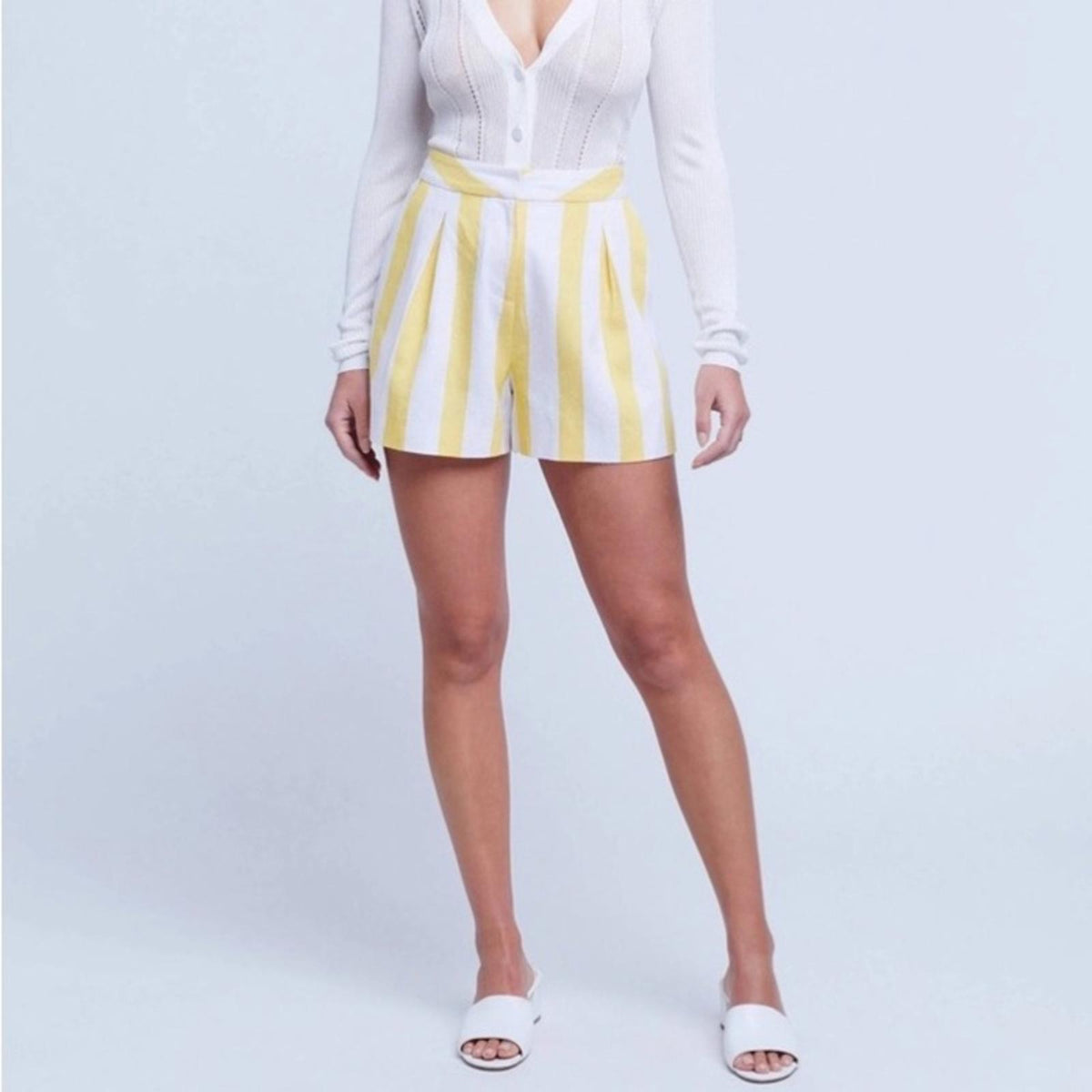 L’Agence Vittoria Linen Blend Shorts, Yellow/White Stripes Size 2 New w/Tag $310