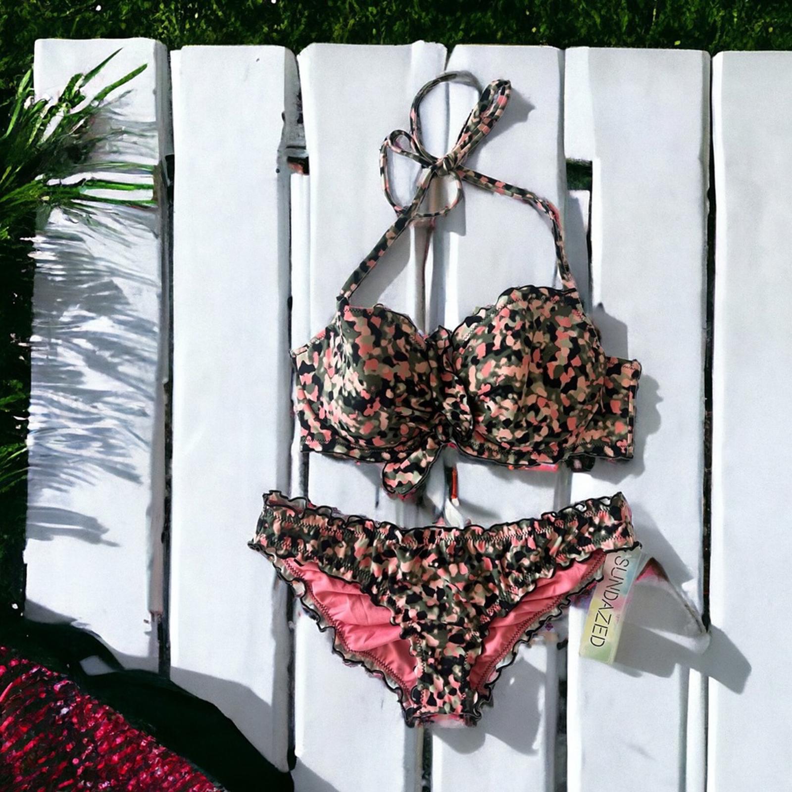 Sundazed Cruise Bikini Set, Mermaid Ruffle Bottom S, Ava Ruffle Bow Top Size 34D