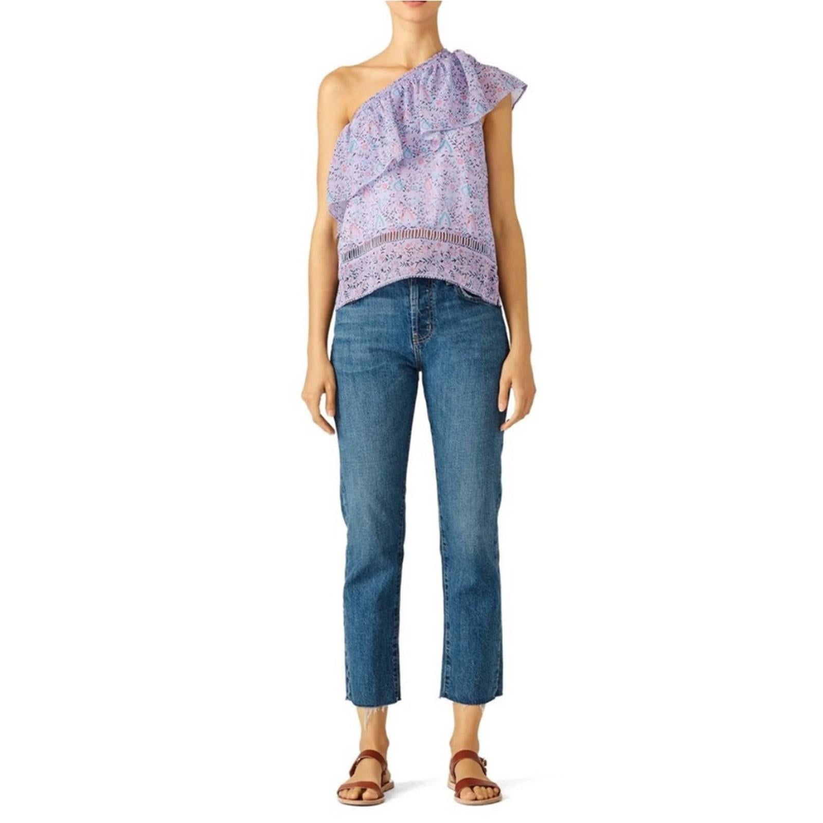 SAYLOR Janice One-Shoulder Ruffle Floral Top, Purple Size XS EXCELLENT! $219