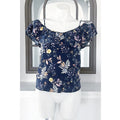 AMOUR VERT 100% Silk Floral Cold Shoulder Blouse, Blue Multi Size XS