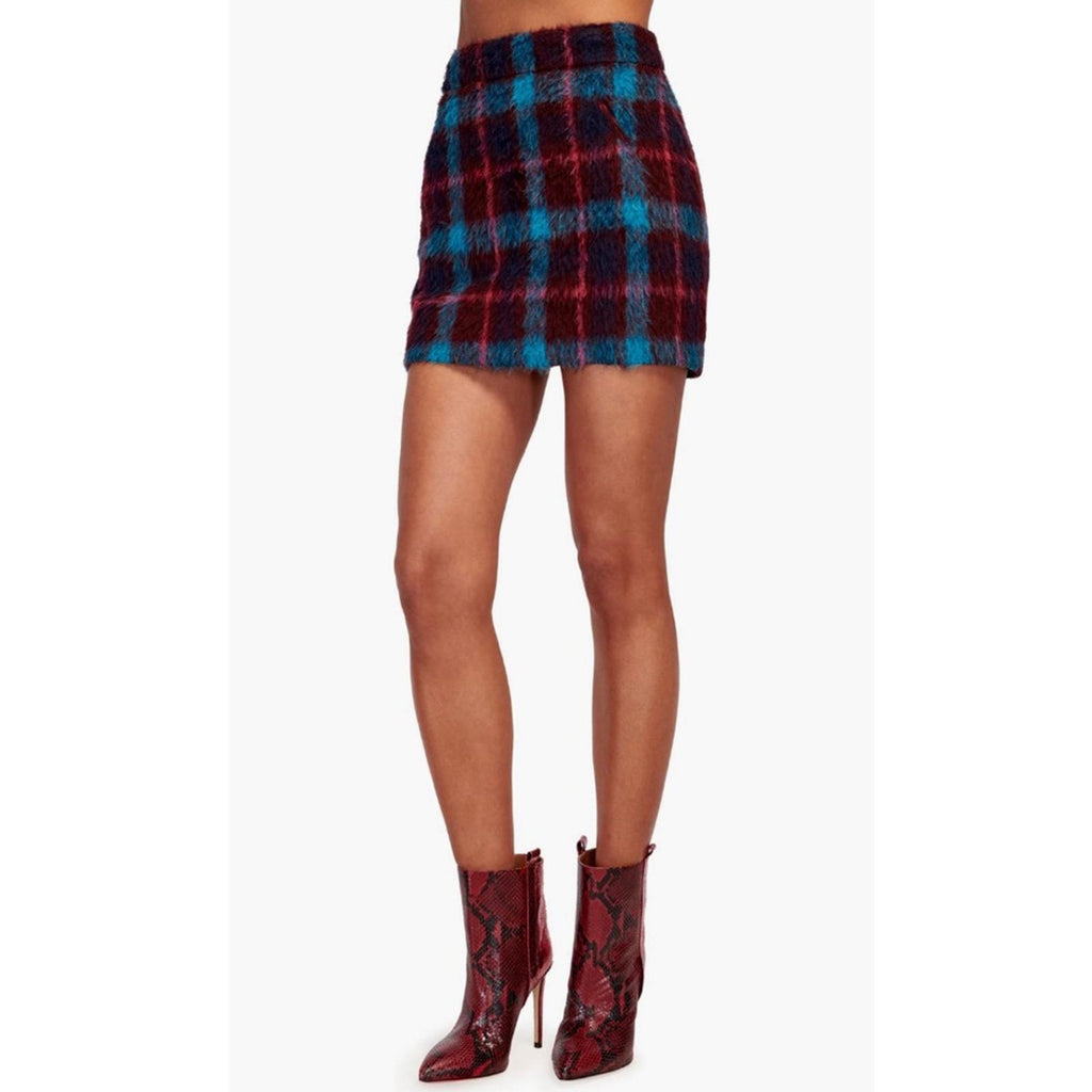 Ramy Brook Cienna Plaid Wool Blend Skirt Sangria/Gemstone Size 10 New w/Tag