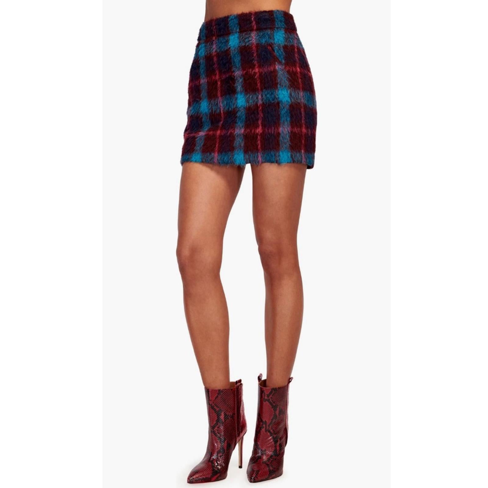 Ramy Brook Cienna Plaid Wool Blend Skirt Sangria/Gemstone Size 10 New w/Tag