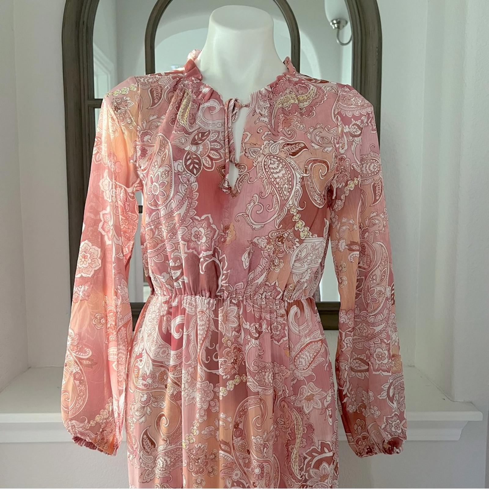 Aqua Chiffon Printed Tiered Maxi Dress, Pink Multi Size S New w/Tag Retail $118