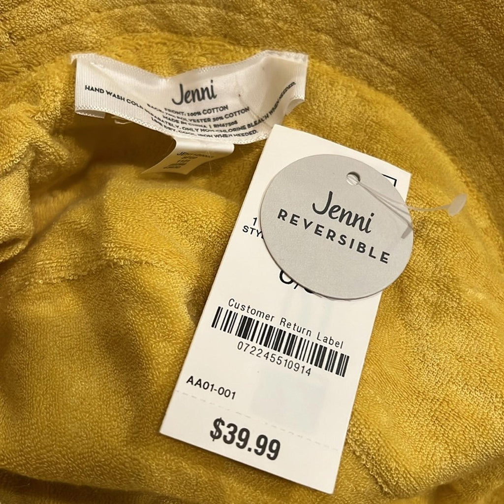NEW Jenni Reversible Terry Cloth Hat, Pink Yellow One Size New w/Tag
