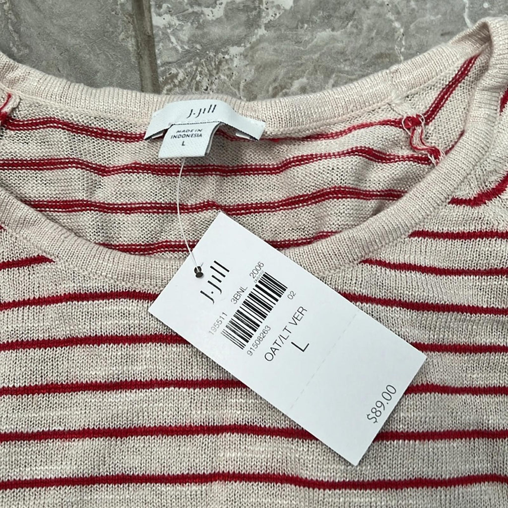 NEW J.Jill Linen Blend Sweater with Flounce Sleeves, Size L New w/Tag