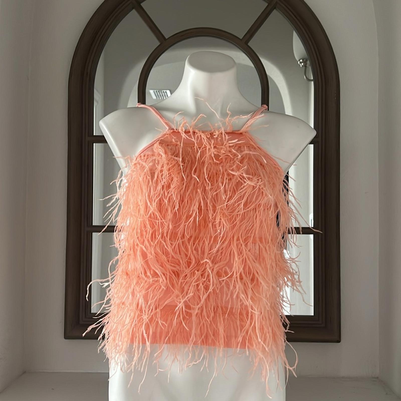 Lucy Paris Aida Feather Top, Peach Size S New w/Tag