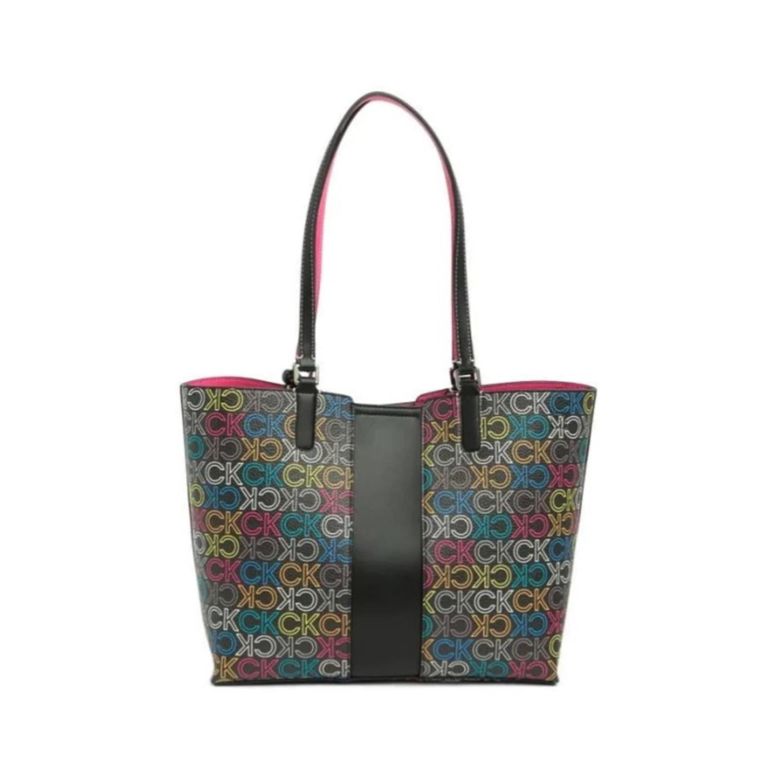 Calvin Klein Suri Monogram Tote Bag with Wristlet, Black Multi, New with Tag