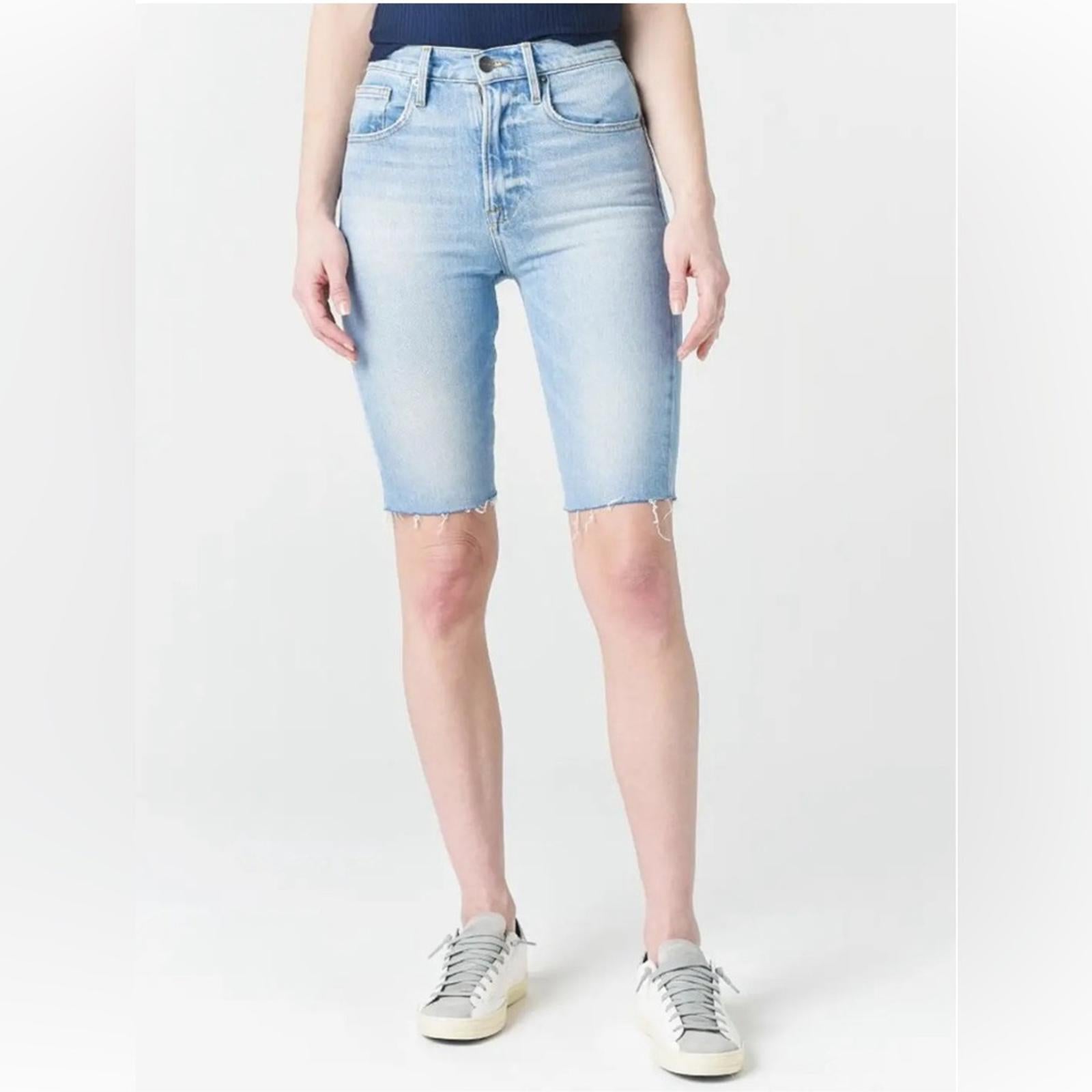 FRAME Denim Le Vintage Bermuda Raw Edge Jean Shorts in Blue Size 23 NWT $195