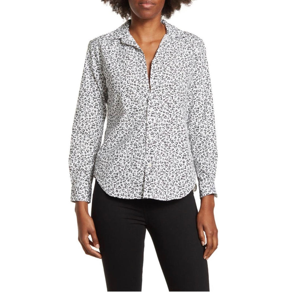 Frank & Eileen Shirt Heart Print Woven Button Up, White Grey Black Size XS NWT