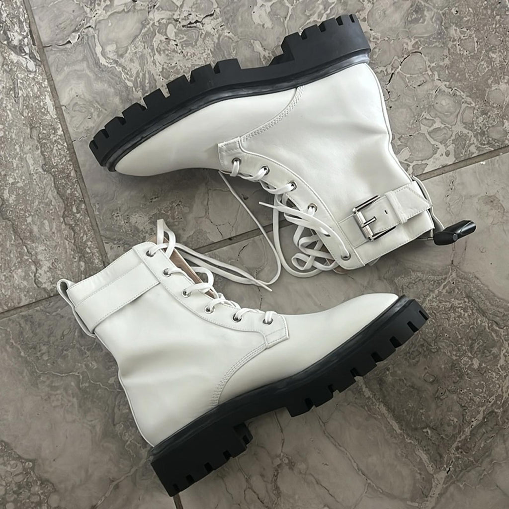 Stuart Weitzman Ultra Lug Sole Buckle Combat Boots Size 36/5.5 NEW in Box $695