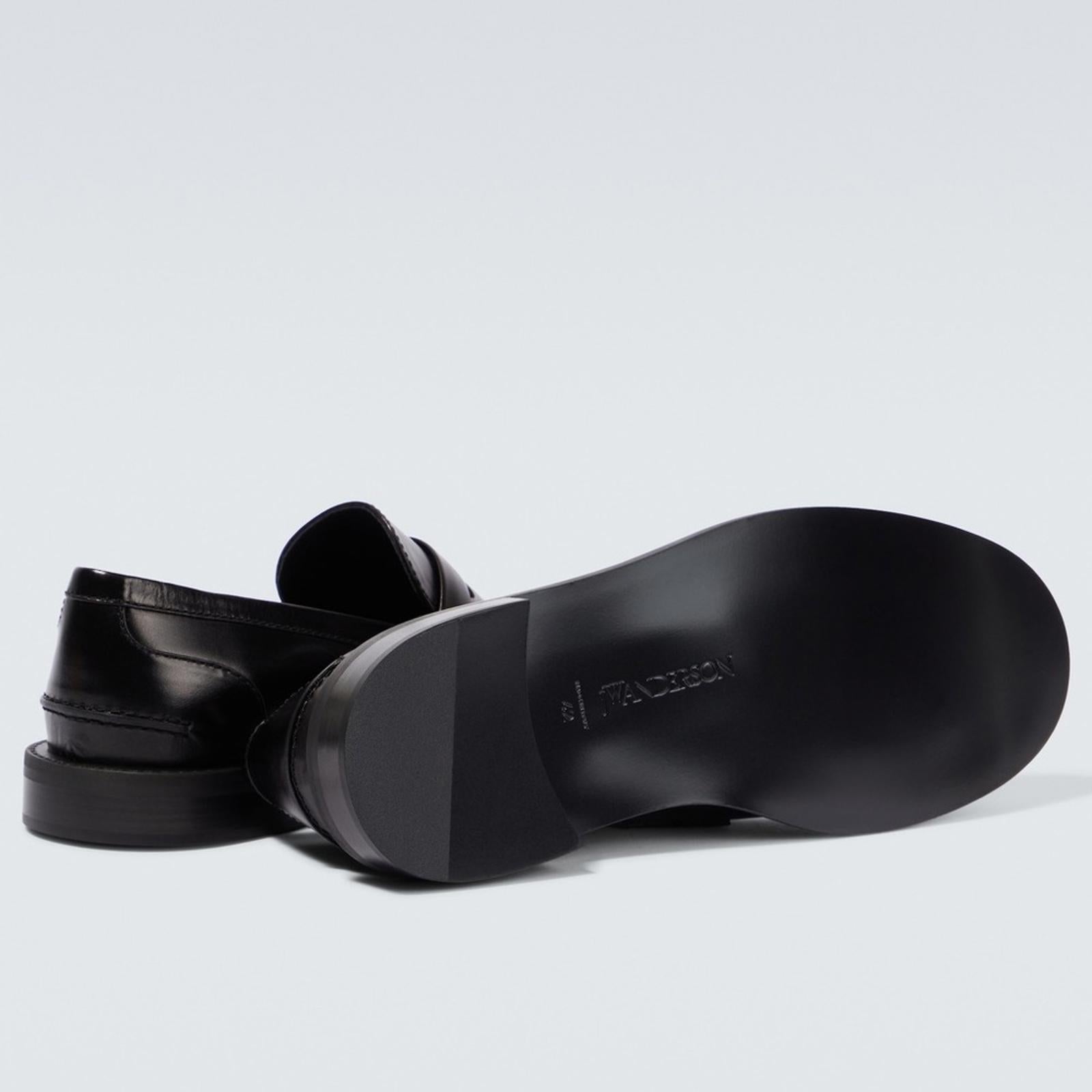 JW Anderson Anchor Logo Loafers in Black Leather Size 41
