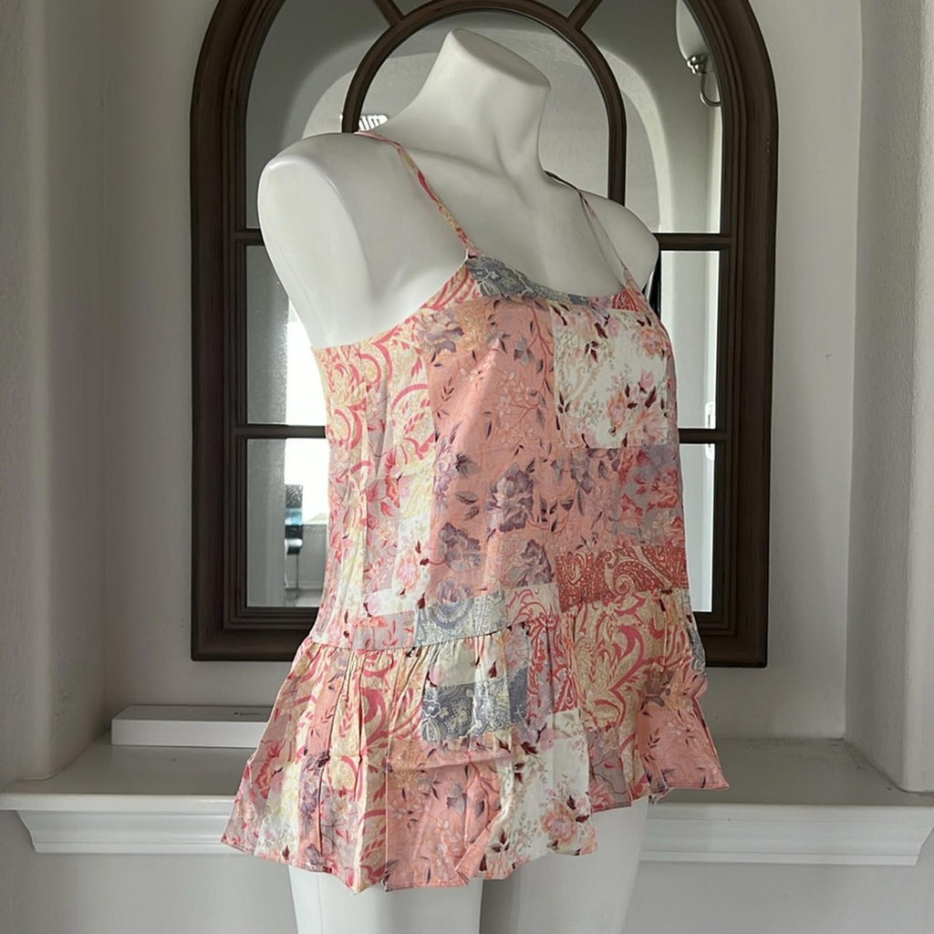 NEW Maisie Nordstrom Patchwork Floral Paisley Tank Top, Pink Blush Size XS