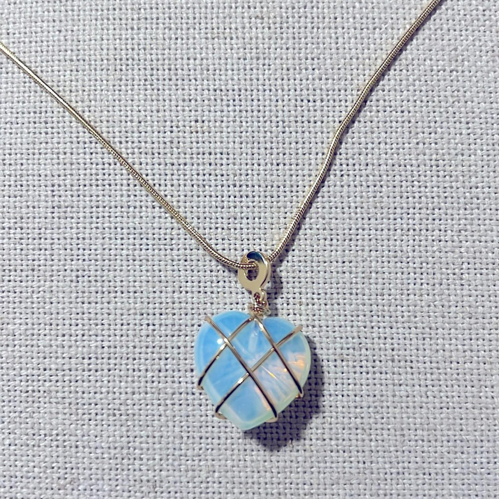Moonstone Necklace Blue Quartz Heart Necklace, NEW