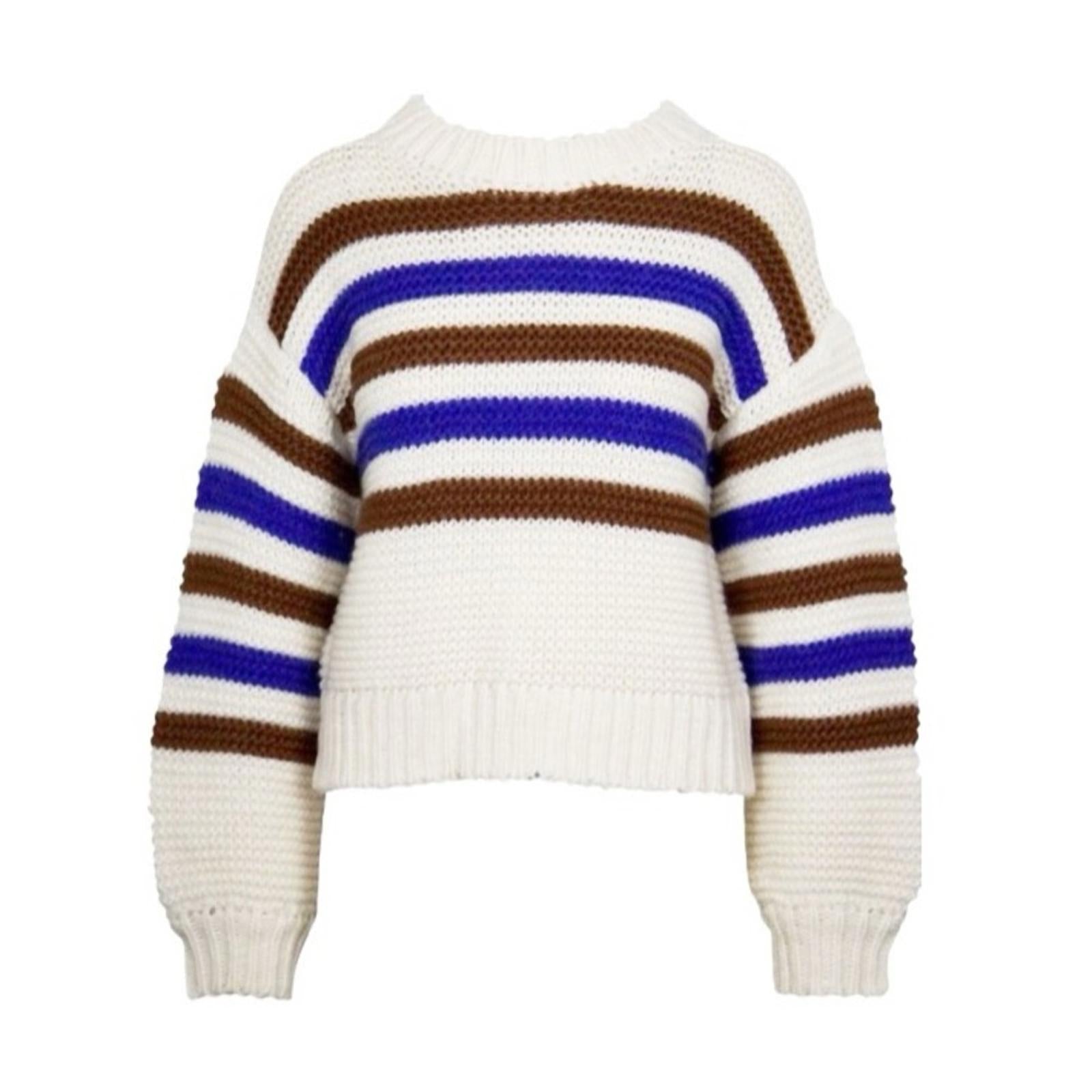 Lucy Paris Dominic Striped Crewneck Sweater in Cream/Brown/Blue Size XS NEW wTag