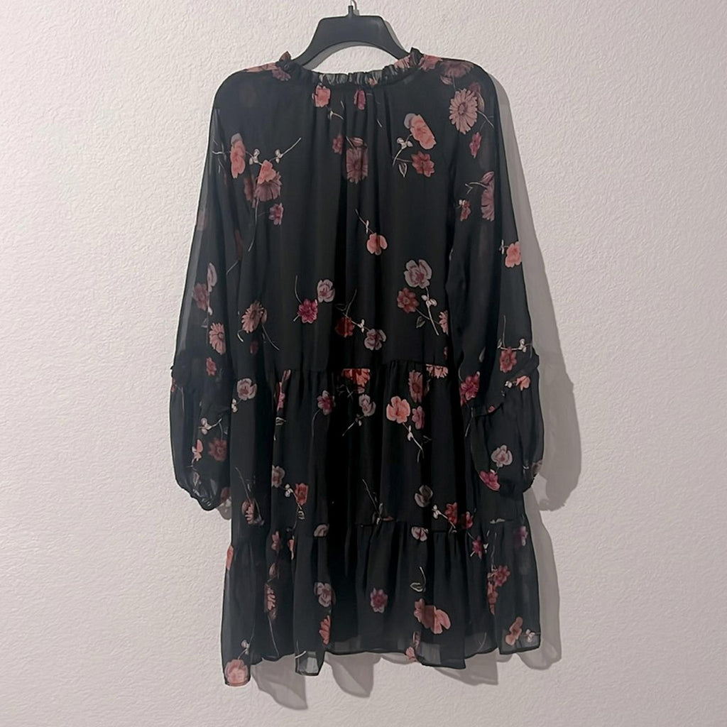 CeCe Floral Babydoll Dress in Rich Black, NWT, Size XL