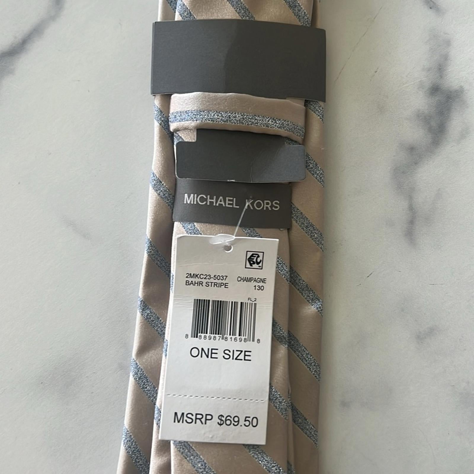 Michael Kors Men's Bahr Stripe Tie in Champagne, One Size, NWT