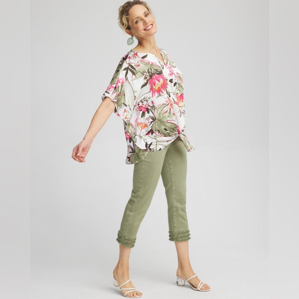 Chico’s Denim Trip Fray Hem Pull-On Capris in Jardin Green Size 3 US16 New w/Tag