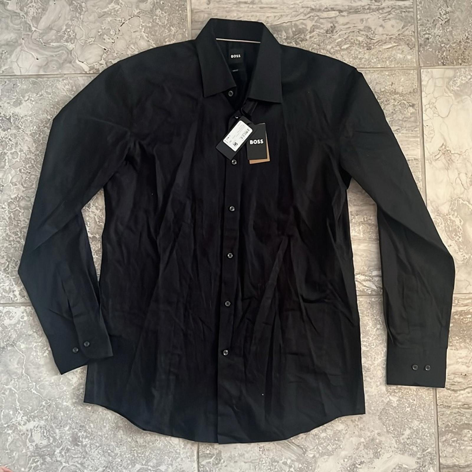 Boss Slim-Fit Shirt in Italian Cotton with Jacquard Monograms in Black Size 16.5