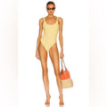Jonathan Simkhai Rosabel Seersucker Swimsuit, Plaid Daffodil, Size L NWT $275