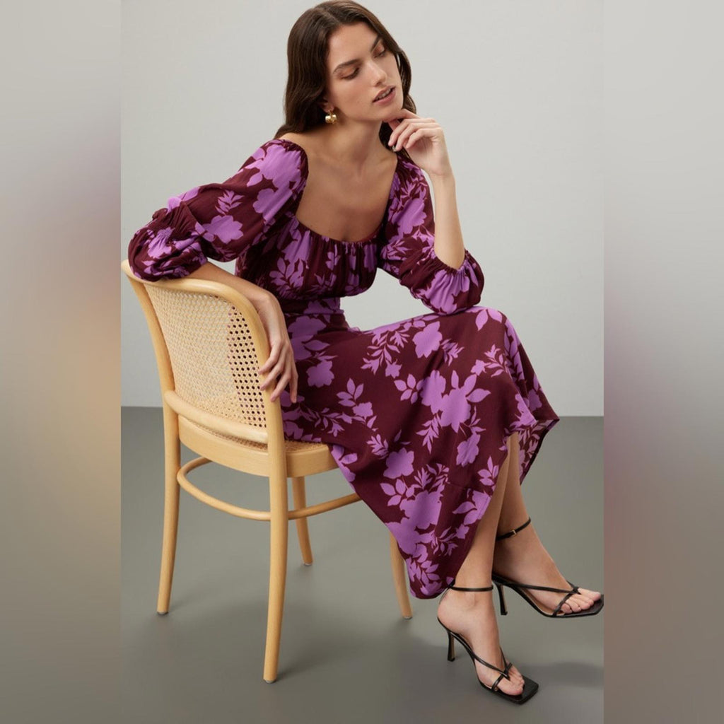 Peter Som x RTR Floral Midi Square-Neck Dress, Size 2