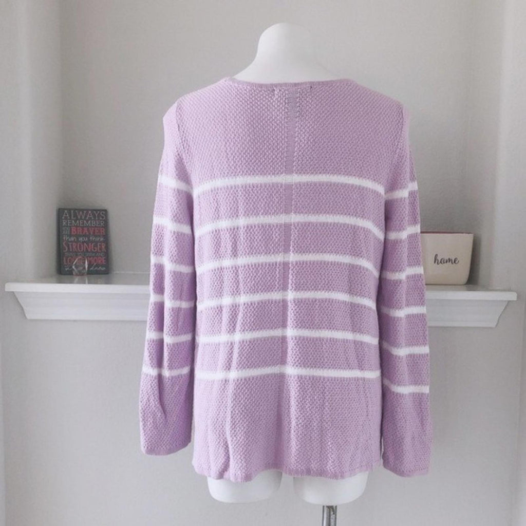 Design365 Striped Crew Neck Sweater in Violet Moon, Size L EXCELLENT!