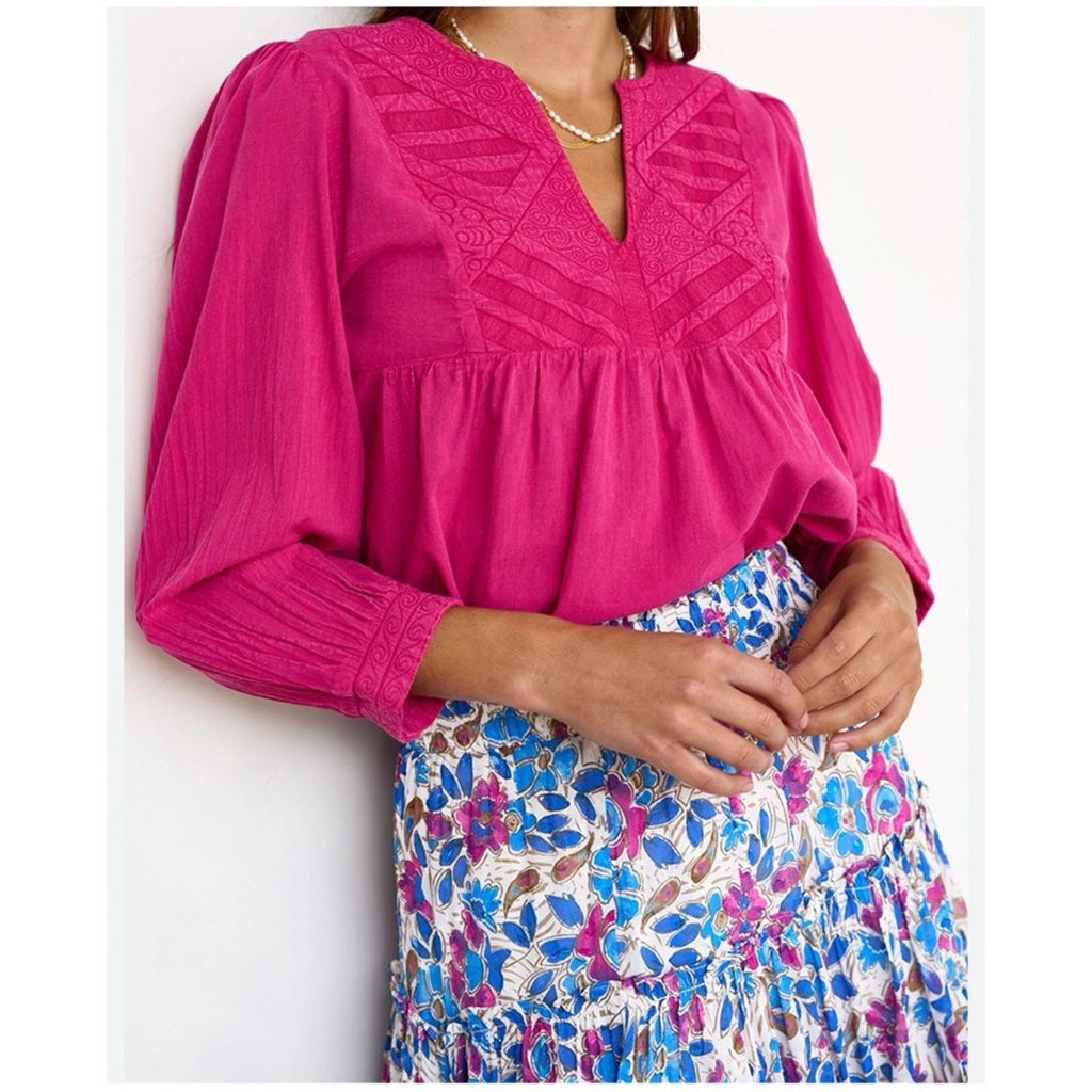 Ba&Sh ILO Hot Pink Fuchsia Embroidered Babydoll
Pullover Blouse Size M New w/Tag