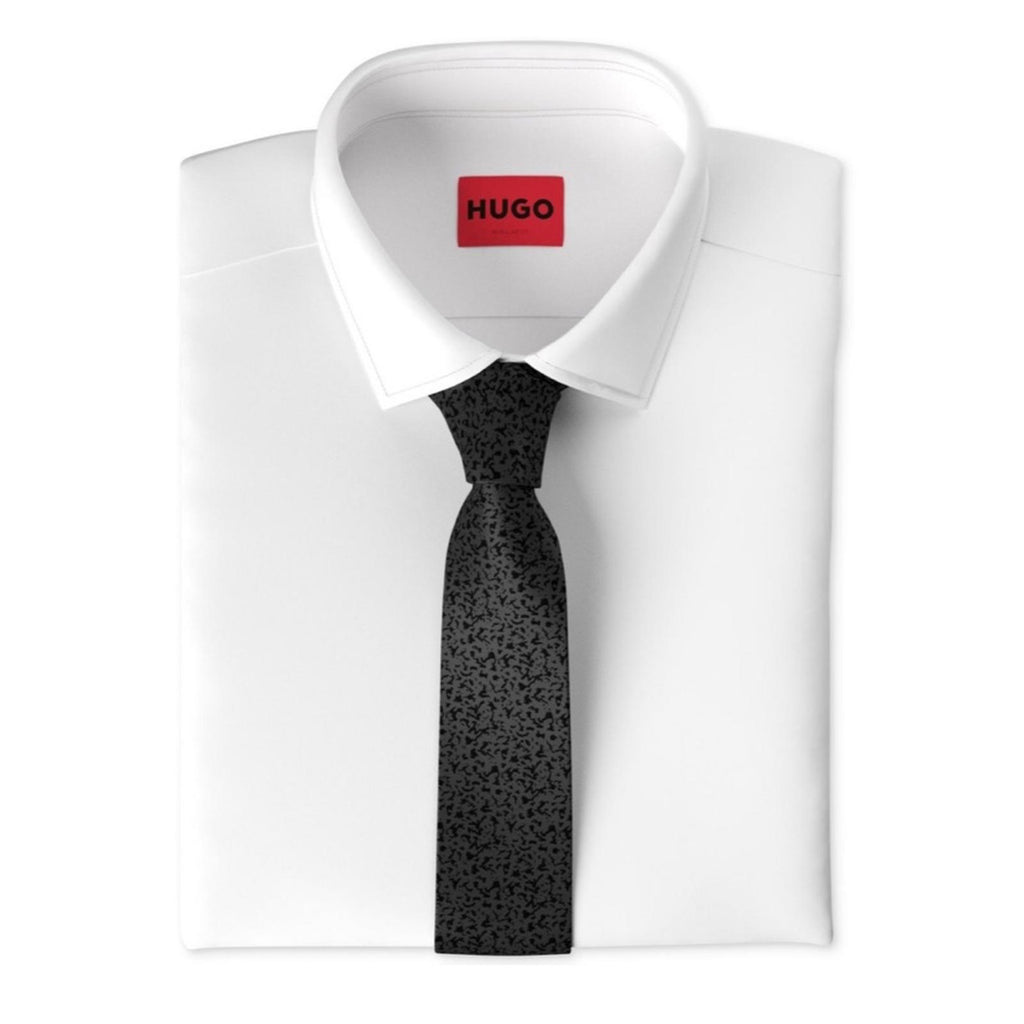 HUGO Men's Silk Jacquard Slim Tie in Dark Grey, One Size, New with Tag